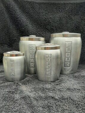 Vtg Aluminum Canister Nesting Set (4) Rose Copper Lids Japan Coffee Tea Flour